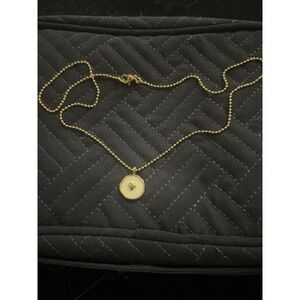 Gold Tone Ball Chain‎ Necklace Cream Round Pendant Heart Detail Minimalist